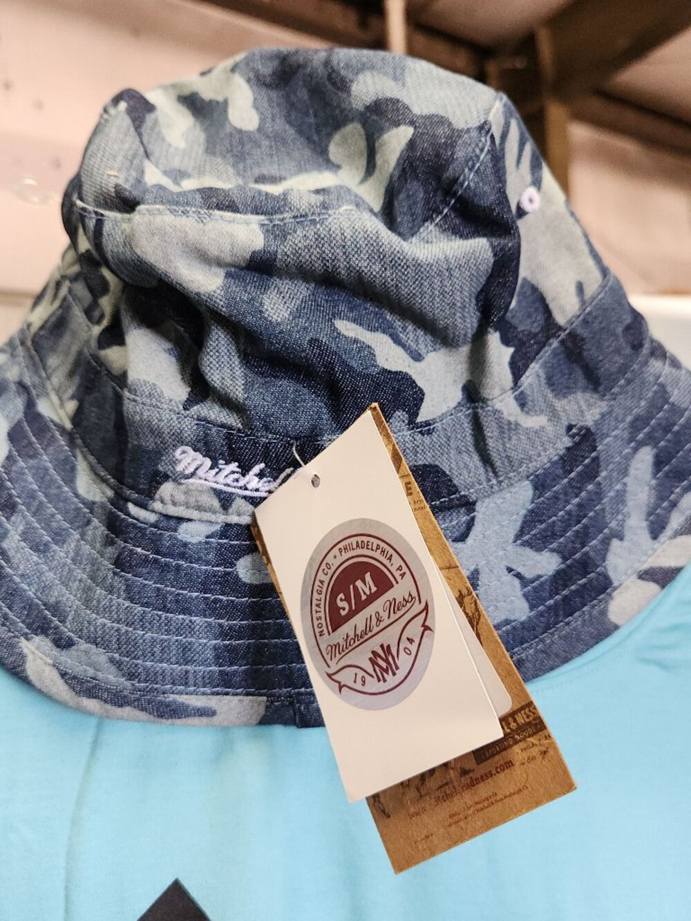 Mitchell & Ness Brooklyn Nets Bucket Hat S/M 100% Cotton Camouflage Denim 166